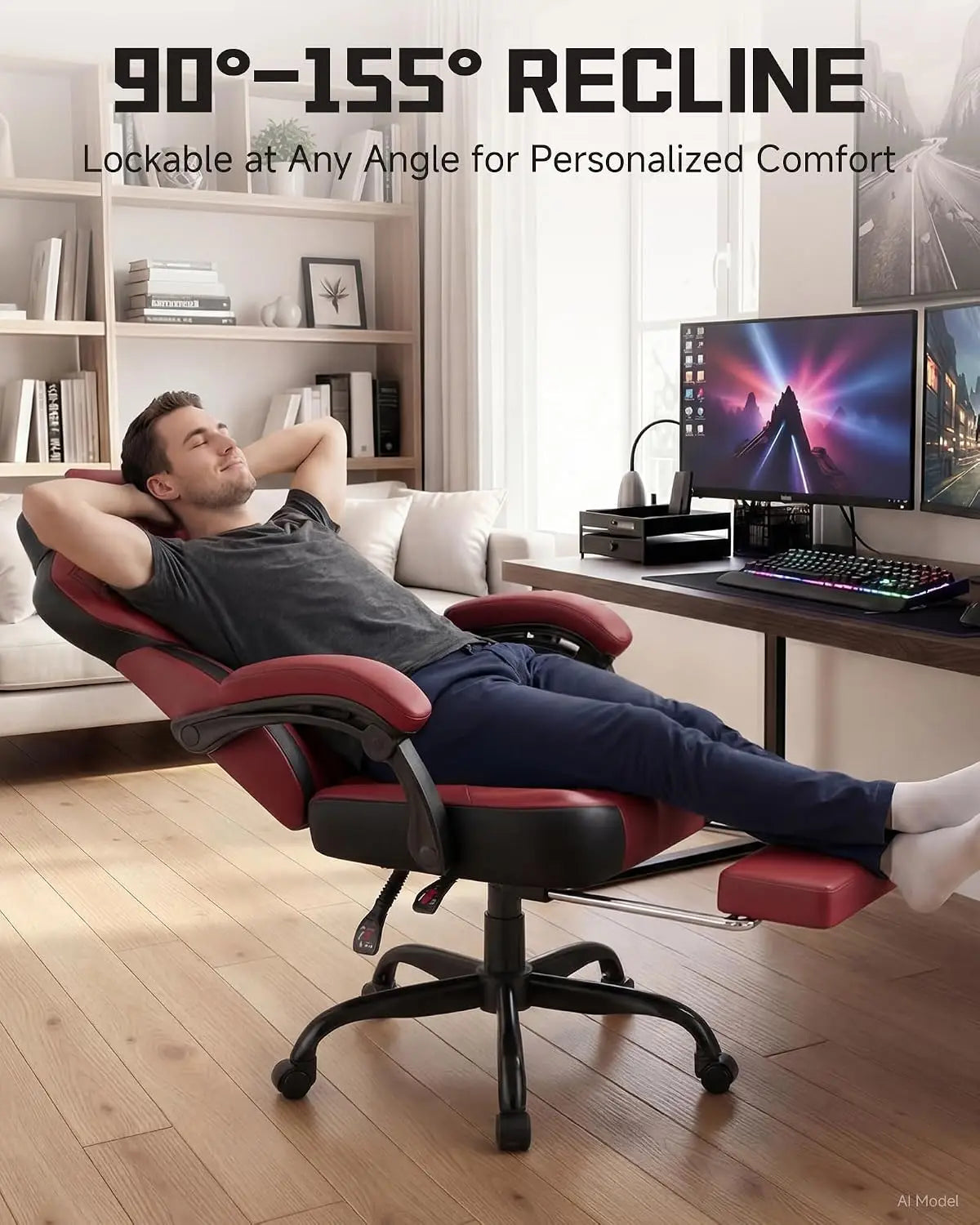GTPLAYER Ergonomic Gaming Chair, High Back with Footrest, Wide Seat, Lumbar Support, Wine Red | Kimlud Gaming Luxury Chair