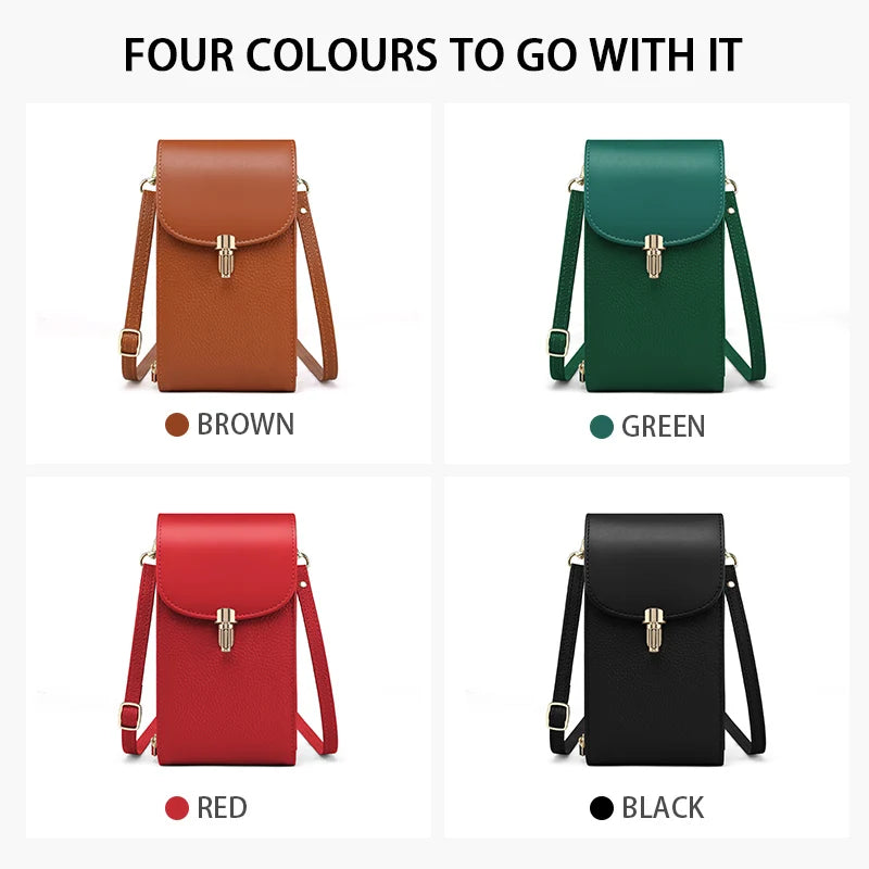 Genuine Leather Phone Bag, Crossbody Bag, Shoulder Bag with 8 Card Slots, ID Evidence Slot, Zipper Pocket, lychee Patterned Cowh