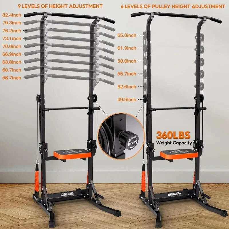 Power Tower Pull Up Bar Station Assistive Trainer, Multi-Function Adjustable Height Dip Station for