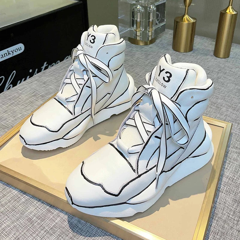 Handcrafted Sneakers Cowhide Leather Unisex Hand-painting High top Sports Running Shoes Of Men Warm Snow Boots Women Ankle Boots