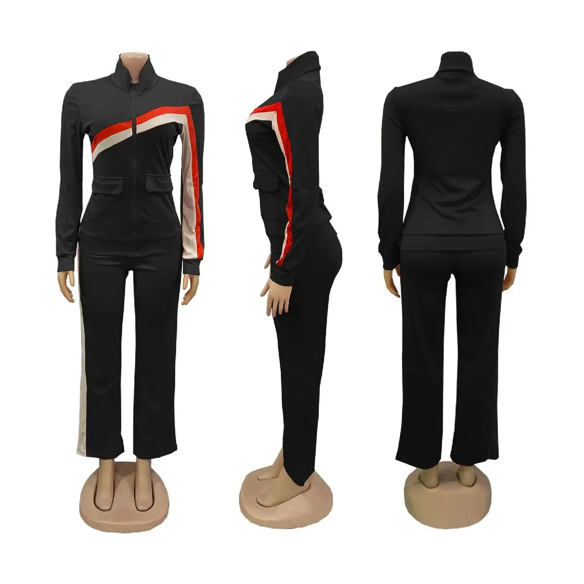 Casual Spor Women's Faion Set TW52 Long Sve Polyester Pants Striped Patchwork Independent Station Cross-Border | Kimlud...