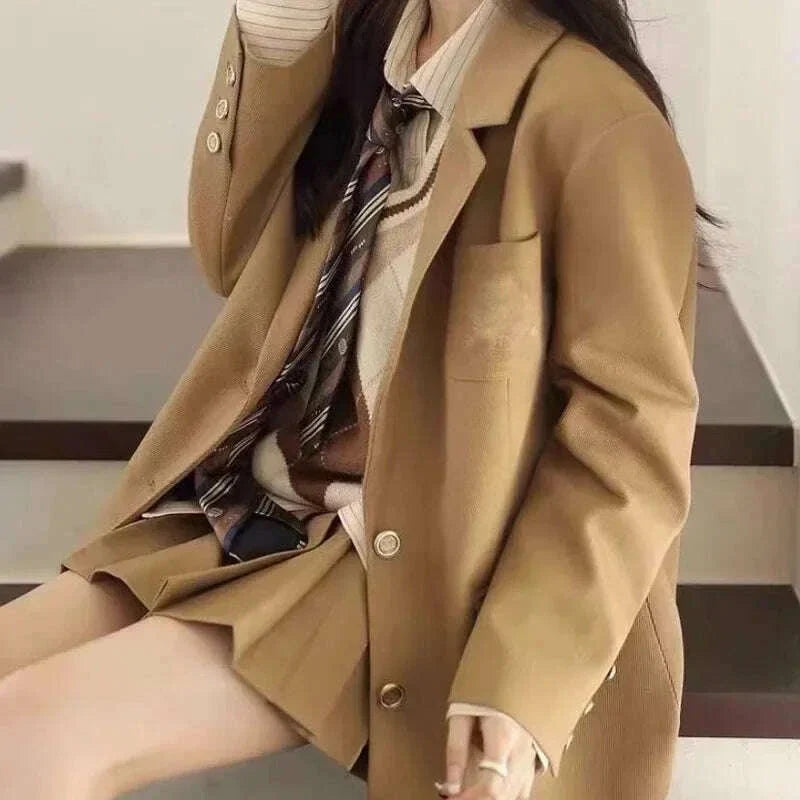 2024 Autumn New Preppy Style Loose-Fit Vintage Versatile Top Women's Polyester Fiber Jacket Coat