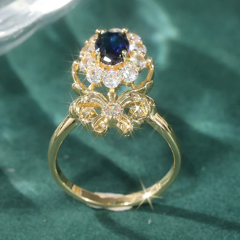 Gorgeous Palace Style Inlaid Synthetic Zirconia Golden Plated Ring for Women Vintage Elegant Banquet Festival Jewelry...