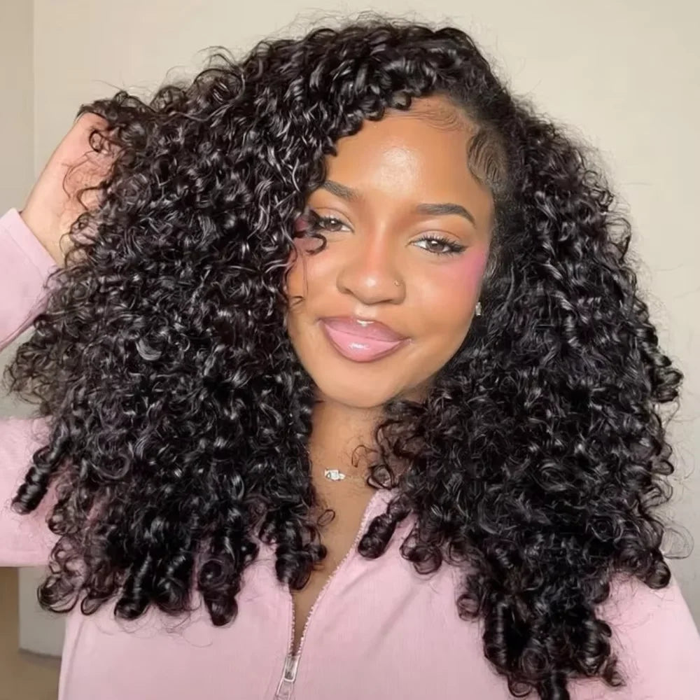 New Arrival 250 Density Burmese Curly Brazilian Kinky Curly Machine Half Wig Seamless Flip Over Headband 3 IN1...