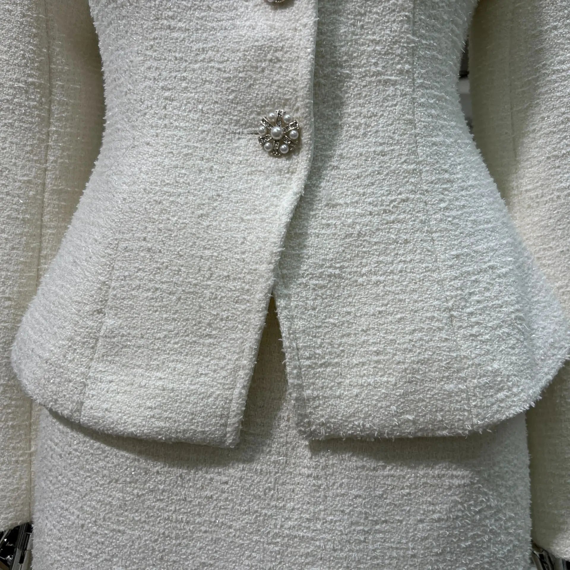 IEQJ Fashion Black 2 Piece Set Women Square Collar Diamonds Inlaid Short Jacket High Waist Skirt Suit Autumn New 3A556