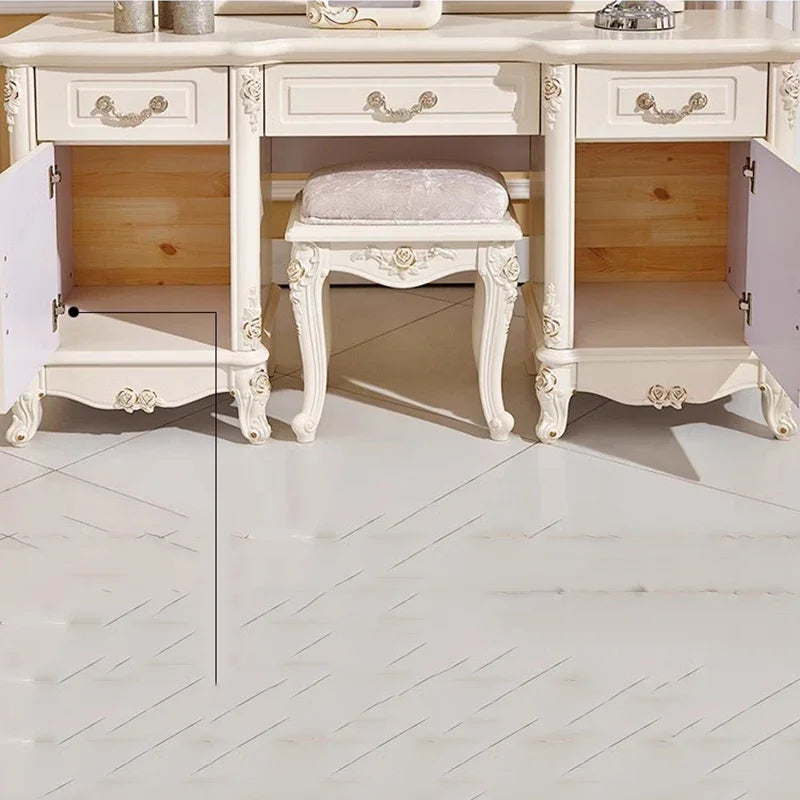 European Luxury Vanity Table Girls Wooden White Tall Vanity Table Makeup Nordic Penteadeira De Maquiagem Bedroom Furniture - Kimlud
