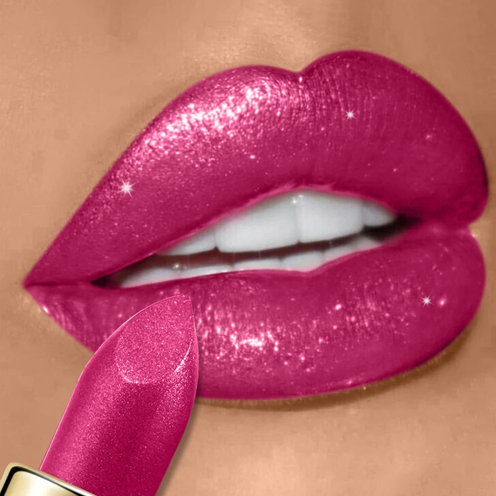 Pearlescent Glitter Lipstick Metallic Waterproof Long Lasting Matte Shimmer Diamond Lipstick Women Sexy Lips Makeup...