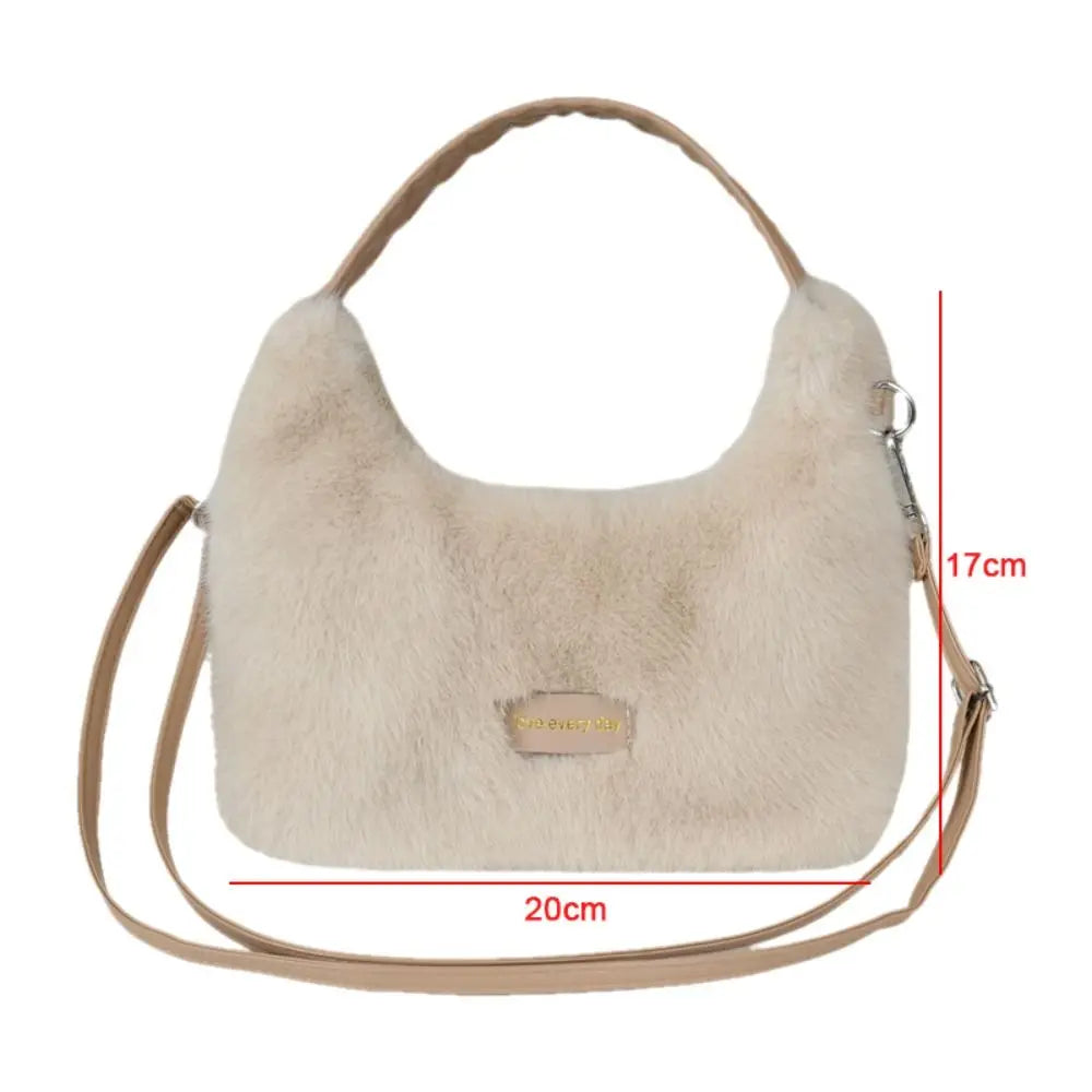 Winter New Luxury Faux Fur Ladies Shoulder Bag Soft Fluffy Female Crossbody Bag Solid Color Large Capacity Plush Tote Bag