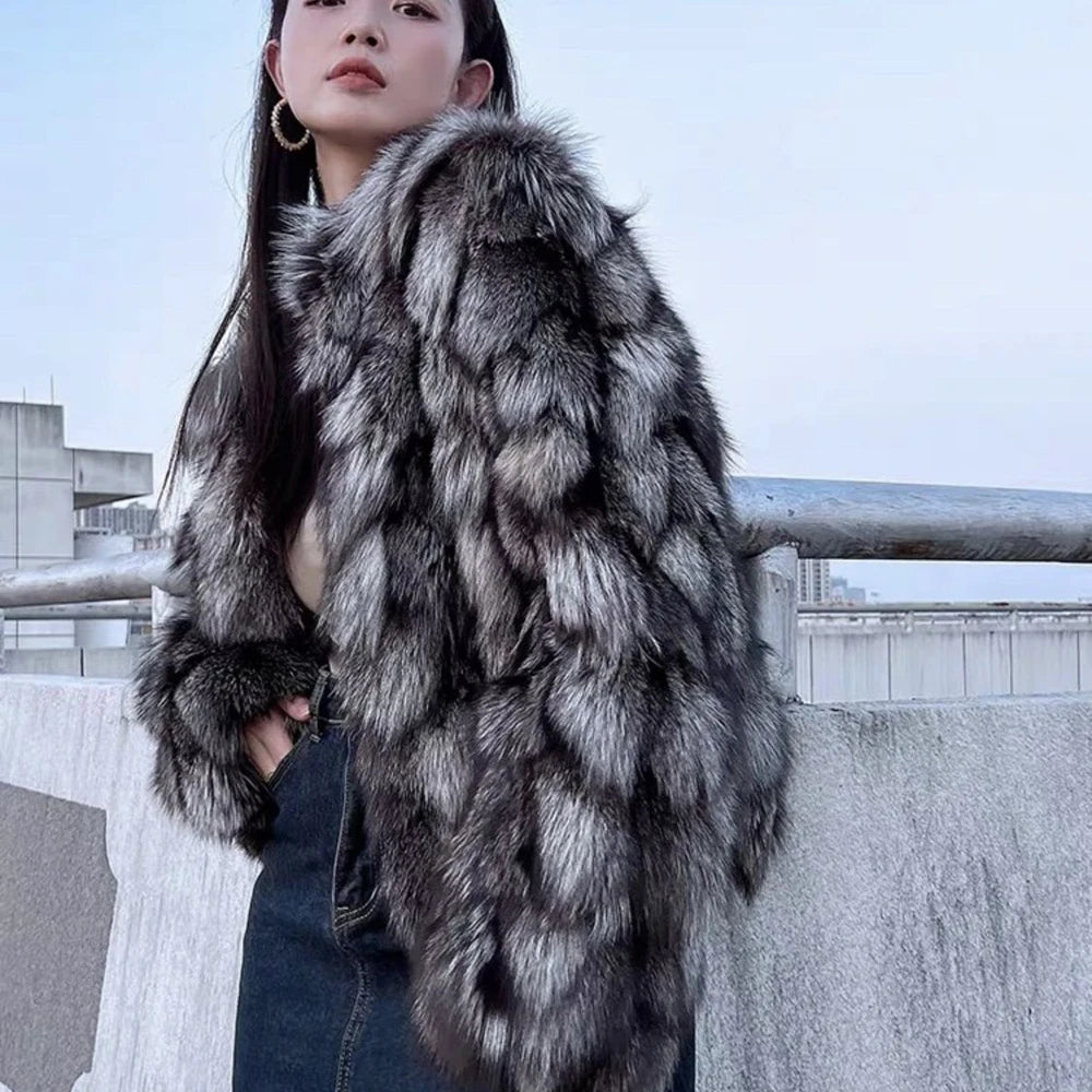 Women winter outdoor fashion real fox fur coat Natural warm fox fur jacket Female luxury 100% genuine fox fur overcoat