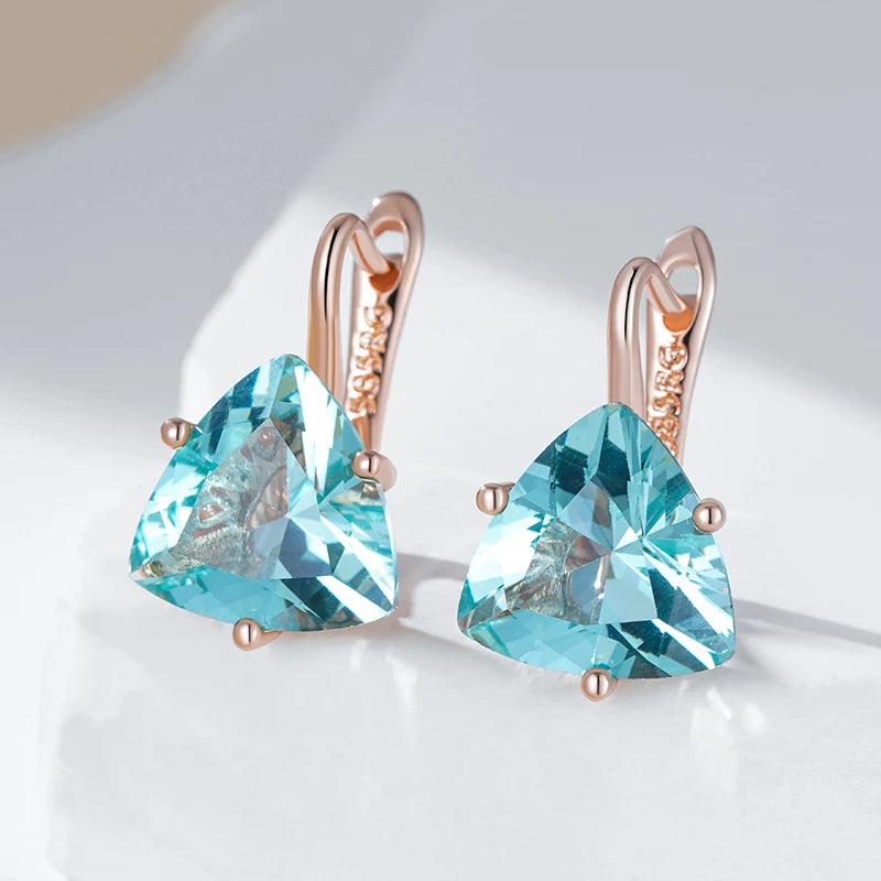 Kinel Hot Simple Green Natural Zircon Dangle Earrings for Women Luxury 585 Rose Gold Color Ethnic Bride Wedding Jewelry...