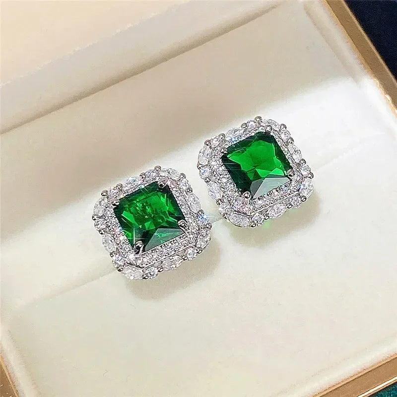 Fashionable Banquet Elegant Emerald Cubic Zirconia Earrings, High-end Inlaid Wedding Style Swaying Jewelry Accessories |...