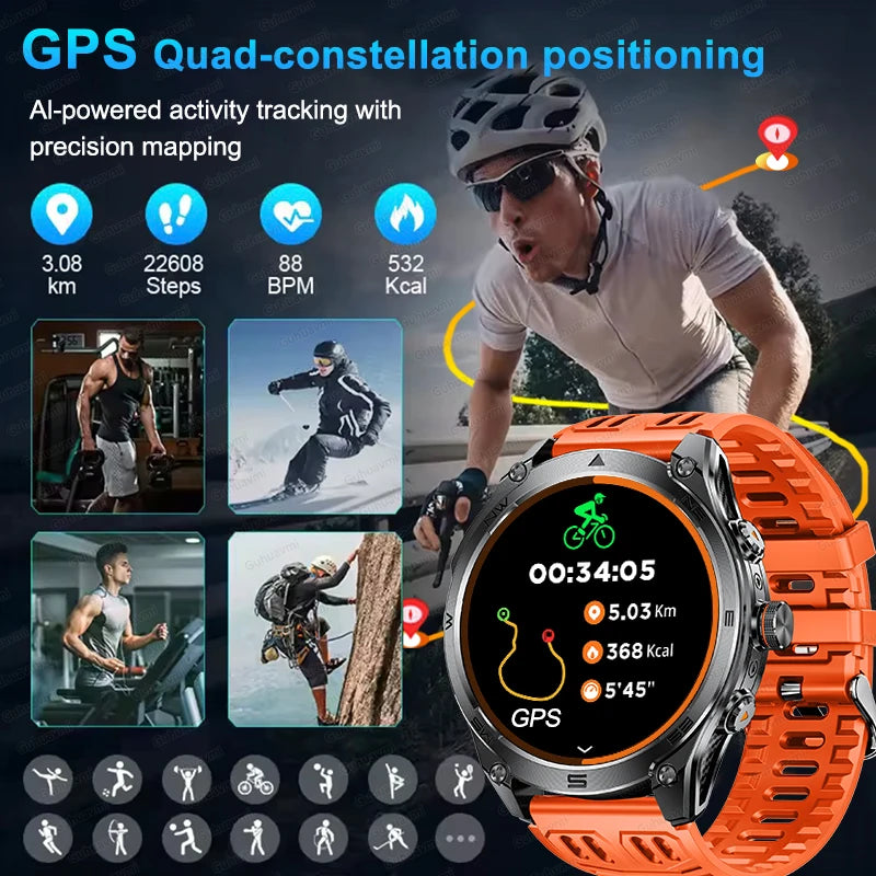 2025New GPS Sports Smart Watch AMOLED Flashlight 950Mah Battery IP68 Waterproof Fitness Trackr BT Call Smartwatch For Men Women