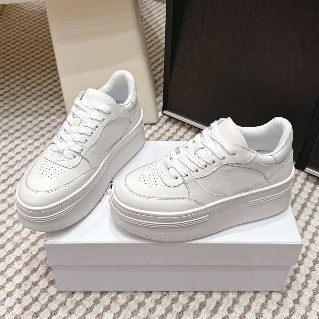 2026 Women Platform Sneakers Genuine Leather Suede Casual Shoes Low Top Lace Up Chunky Sole Fashion Streetwear Trainers Shoes