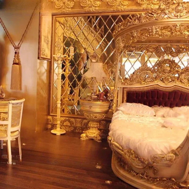 European-Style Wood Carved Double Bed Luxury Boat Style French Fabric Princess Villa Bedroom Furniture Bedroom Set Muebles - Kimlud