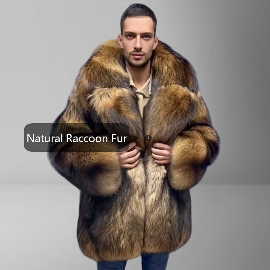 Natural Racoon Fur Coats With Turndown Collar Genuine Fur Coat Full Skin Racoon Fur Coats Best Selling Real Fur Coat For Men