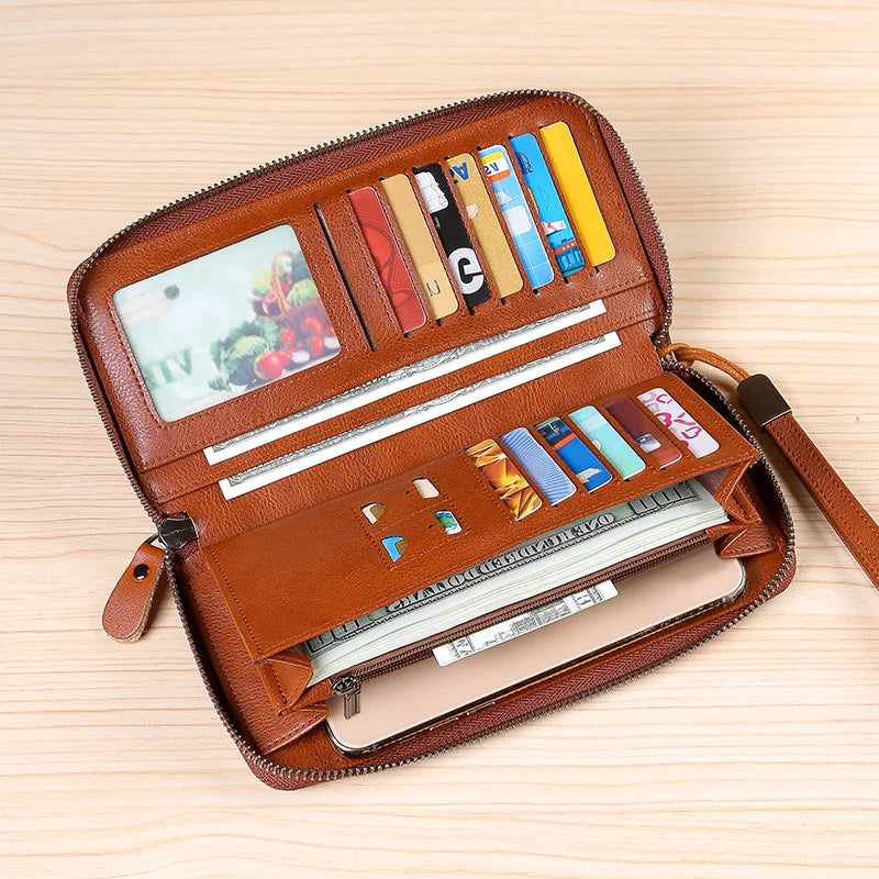 Men's Leather Wallet Long New Soft Cowhide Handbag Travel Light Luxury Simple Large Capacity Anti-Theft Brush Gradient...