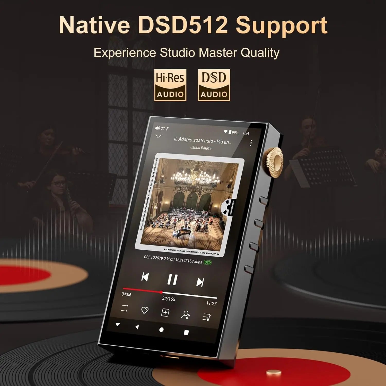 Oilsky 160GB HiFi Hi-Res Audio Player, Bluetooth and WiFi, 4.4mm Balanced, Dual ESS DAC, 4.02" Digital DSD512 Lossless Spotify