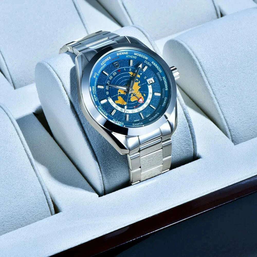 PAGANI DESIGN Mens Watch 2024 New Sapphire Mirror Stainless Steel NH34 Movt Mechanical Wristwatch for Man Multi-time zone Reloj