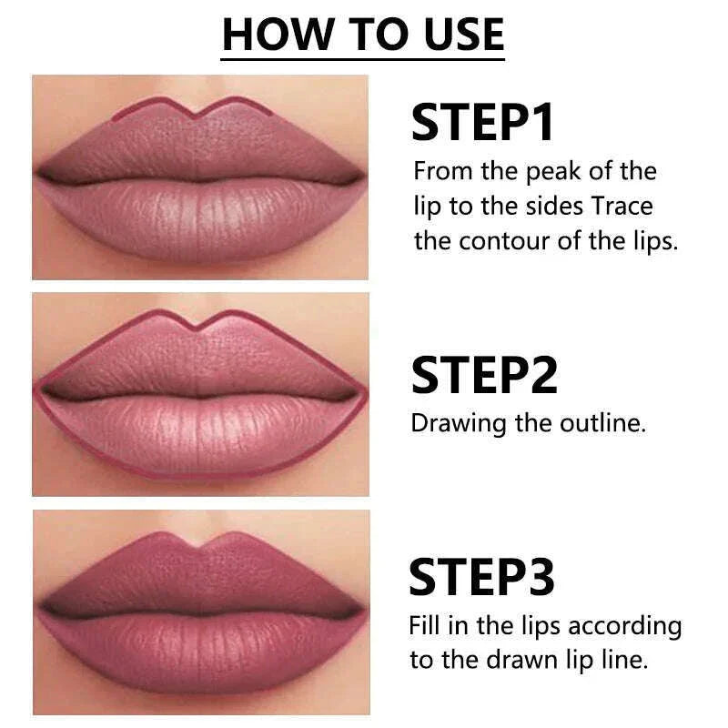 12 Colors Sexy Matte Lipstick Pencil Waterproof Lasting Lip Liner Pen Non-stick Cup Lip Contour Pencil Beauty Makeup Set