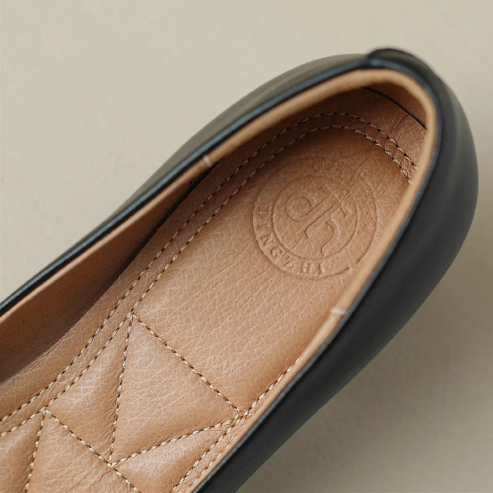 danxuefei plus size 34-42 women's genuine leather square toe slip-on pumps OL style elegant ladies 5cm thick low heel shoes sale - Kimlud