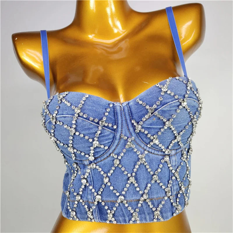 Quality Pearl Tank Tops Rhinestone Women Crop Top Club Clothes Streetwear Y2K Corset Woman Shaper Camis Fashion Feamale Clothing
