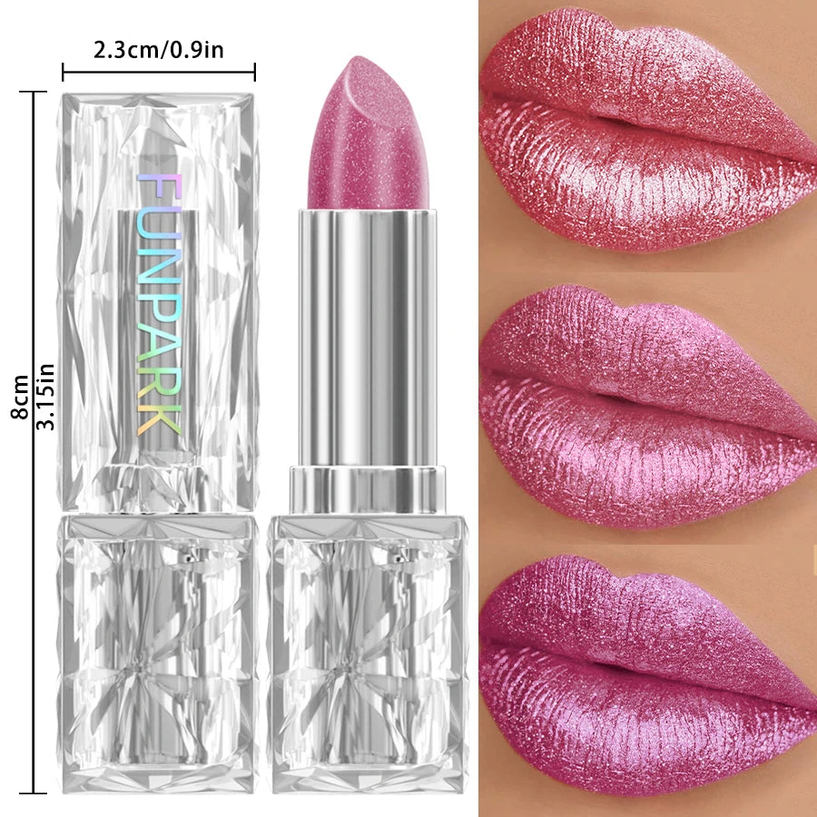 Metallic Glitter Lipstick 3 Color Waterproof Lip Balm Red Long Last Lip Tint Matte Lip Makeup Gifts Shiny Lip Gloss...