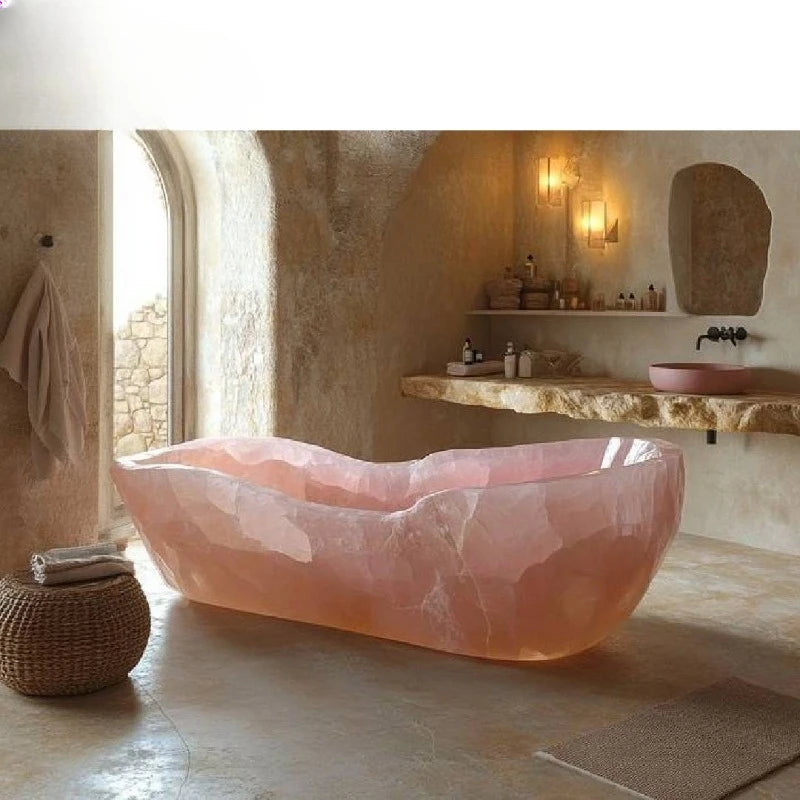 Irregular pink agate bathtubs for custom apartments and villas
