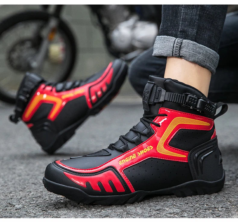 Men Mountain Riding Shoe Outdoor Buckle Casual Shoes Couple's Style Women High Top Motorcycle Shoes Fashionable Motorcycle Shoes - Kimlud