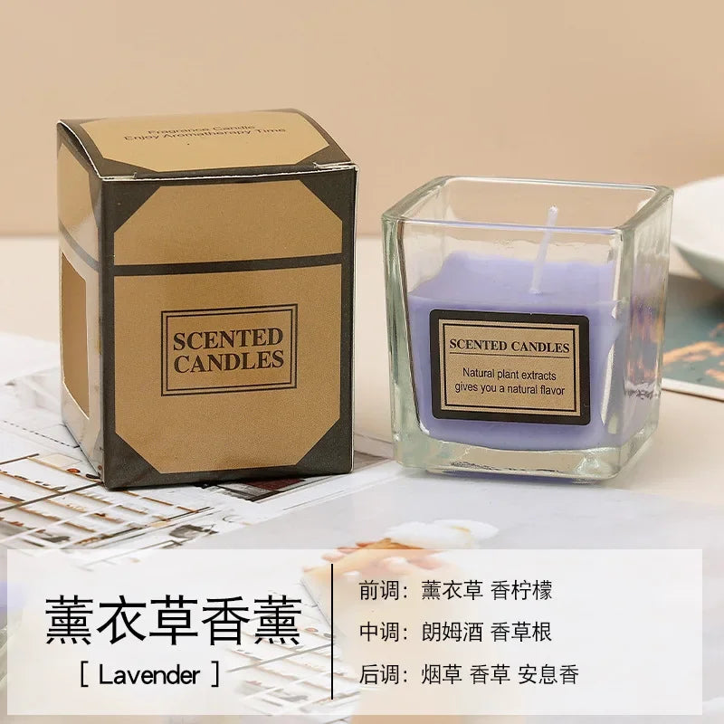 Candy Color Fragrance Candle Fragrance Environment Glass Square Cup Bedroom Household Decoration Small and Fresh