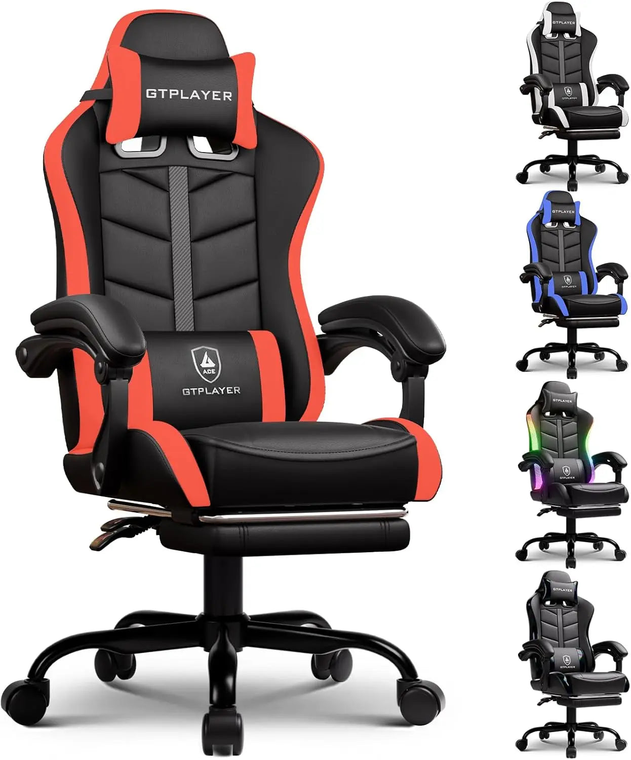 GTPLAYER RGB Gaming Chair with Footrest, Computer Gaming Chair with LED Lights for Adults, Height Adjustable PC Gamer Chair