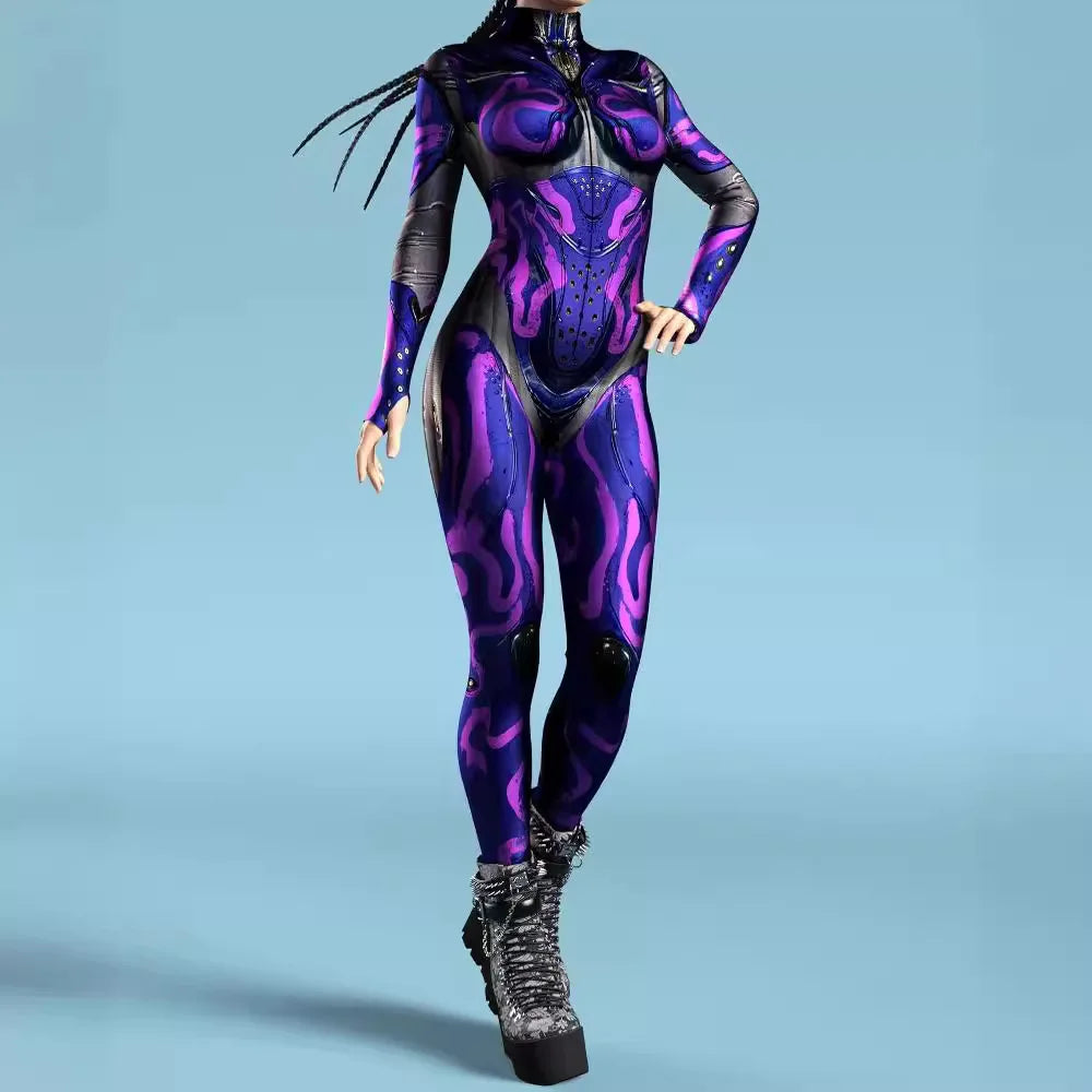 Women Cyber Armor 3D Printing Bodysuit Halloween Carnival Punk Cosplay Zentai Suit Festival Jumpsuit Party Morphsuit Rave Outfit - Kimlud