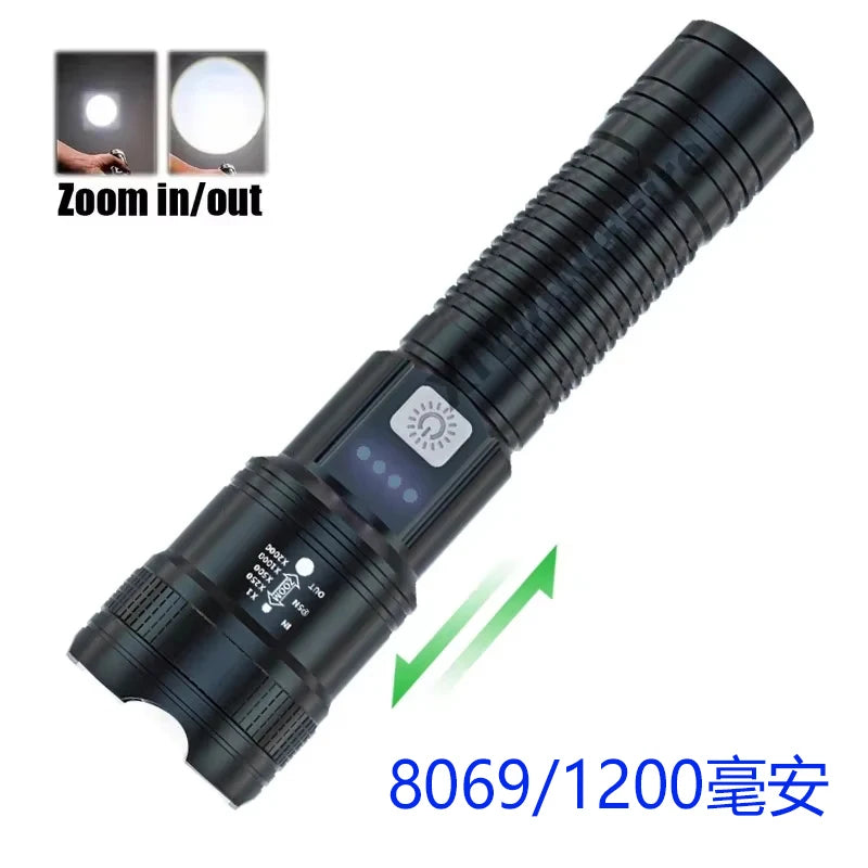 6000000LM LED Flashlight Rechargeable High Power Military Tactical Flashlight Telescopic Zoom Torch Lamp Outdoor Camping Lantern