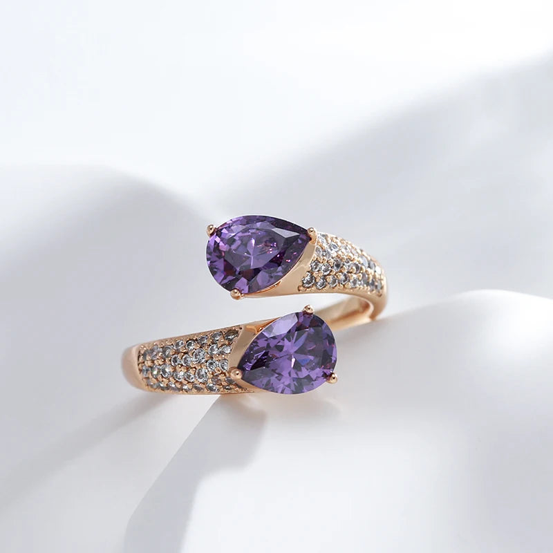 Kinel Hot Luxury Purple Natural Zircon Ring For Women 585 Rose Gold Color Open Ring Vintage Wedding Daily Fine Jewelry |...