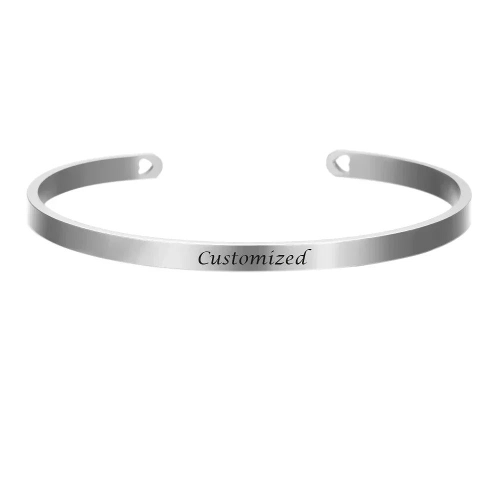 Customized Coordinate Engraved Name Text Heart Hole Cuff Bangle Personalized Bar Necklace Stainless Steel Bracelet Men...