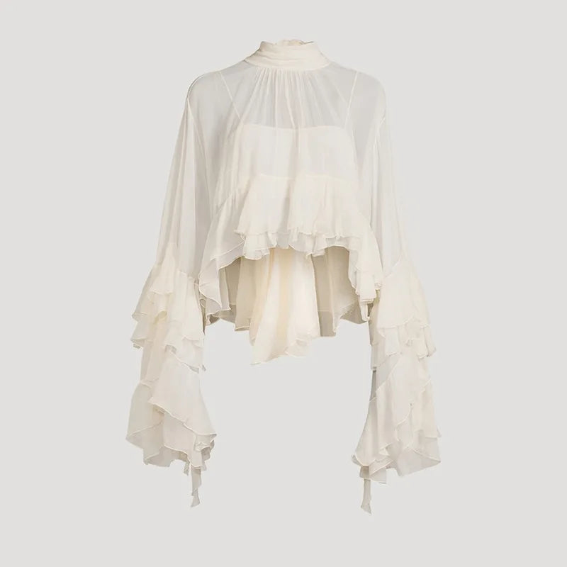 SuperAen Fashion Casual Style Shirt Women's 2025 Summer New Elegant Style Mesh Fungus Edge Design Long-sleeved Top |...