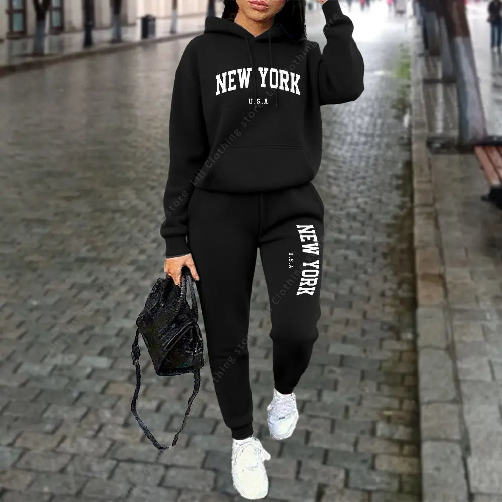 NEW YORK Women's Tracksuit Autumn Winter Hoodies Trousers 2PCS Suit Sports Jogging Street High quality Clothes Women...