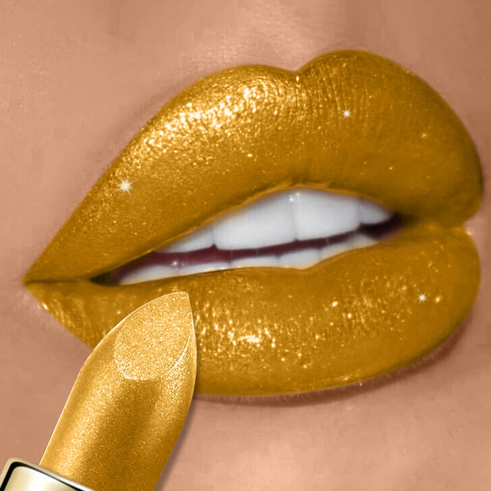 Pearlescent Glitter Lipstick Metallic Waterproof Long Lasting Matte Shimmer Diamond Lipstick Women Sexy Lips Makeup...