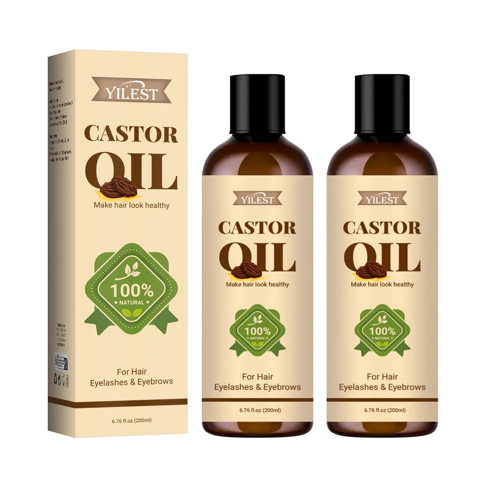 100%Pure Castor Oil - For Hair Growth, Eyelashes Eyebrows Care, Moisturizing & Strengthening Dry Damaged Hair, Repair Split Ends