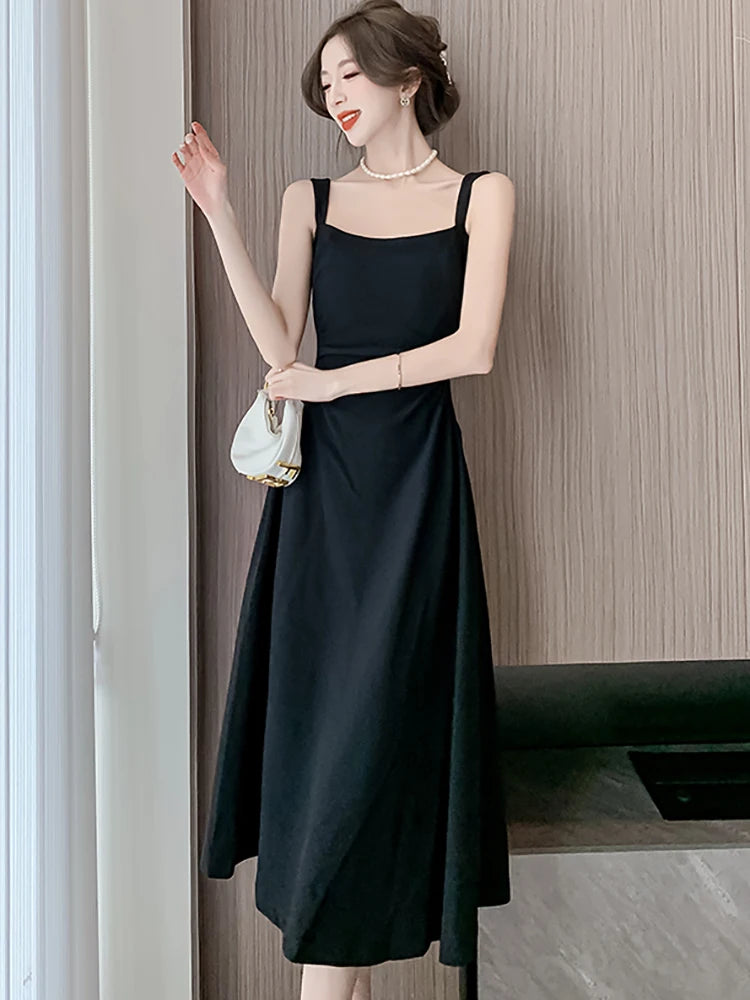 2026 New White Square Collar Sling Sexy Long Dress Women Elegant Luxury Dance Party Dress Summer Korean Vintage Bodycon Vestidos - Kimlud