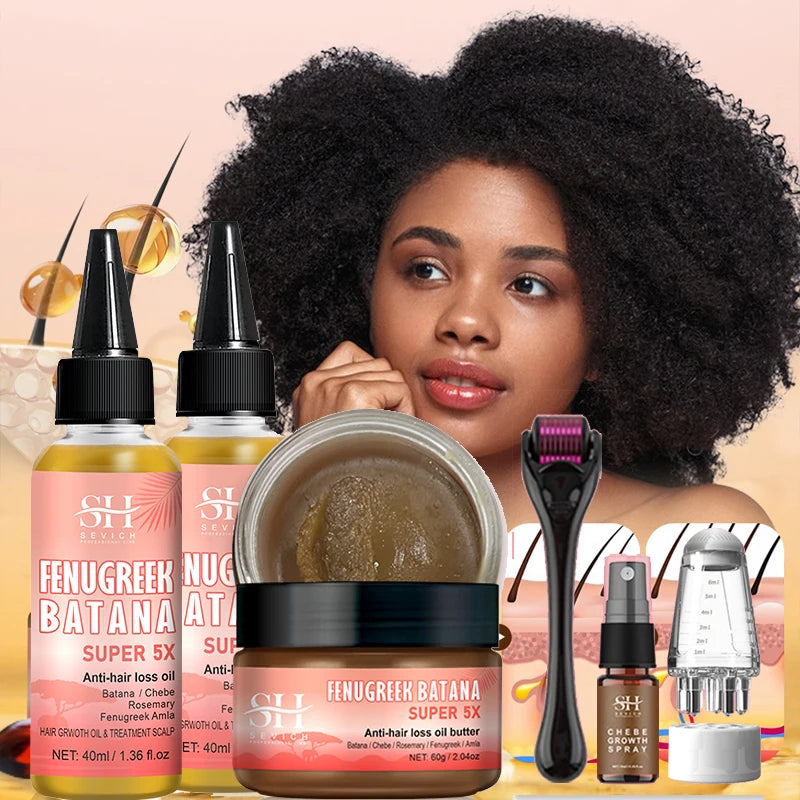 Naturals Anti-Hair Loss Oil Super 5x set African fast hair growth Chebe Batana oil butter Fenugreek hair regrowth treatment