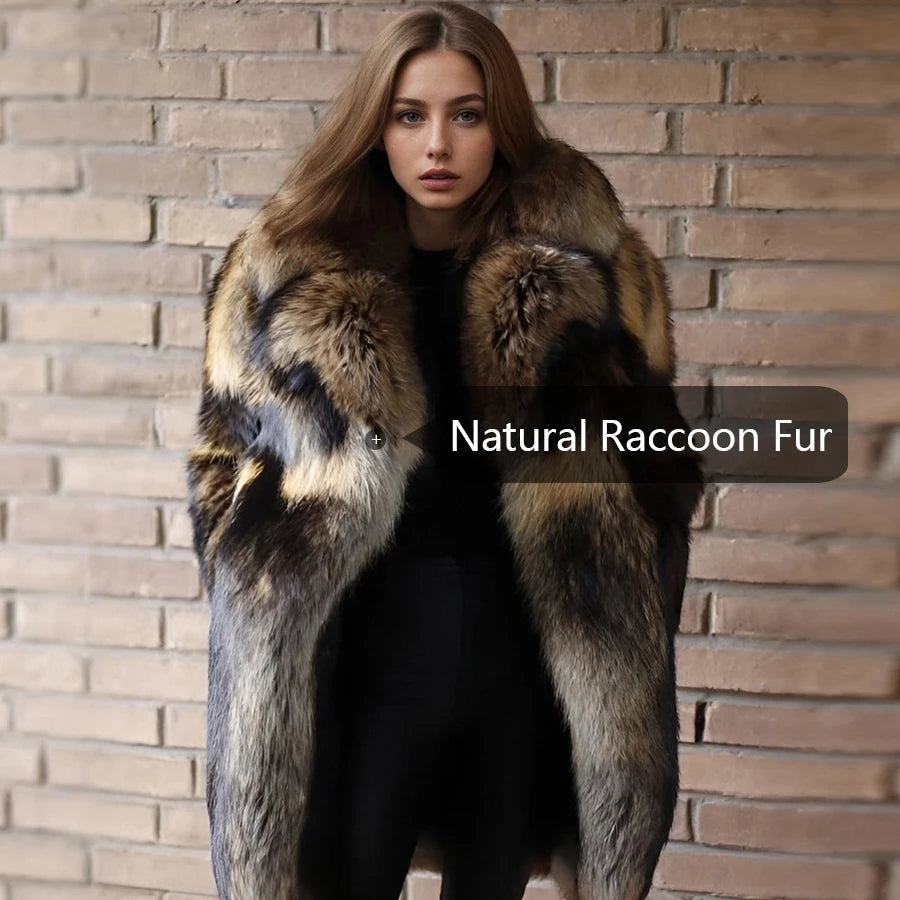Natural Raccoon Fur Jacket With Collar Warm Winter Jackets For Women Real Fur Coat High Quality Genuine Fur Outwear