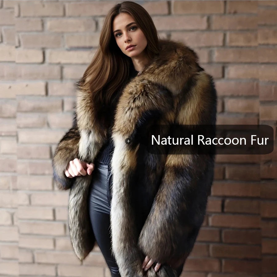 Real Raccoon Fur Coat With English Collar Natural Full Skin Coats Winter Jacket With Fur Best Selling Women's Leather Jackets