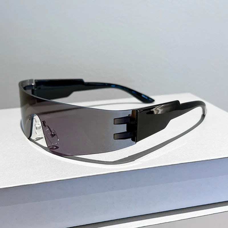 rimless one piece small rectangle silver mirror sunglasses for women new fashion Y2K hip hop sun glasses men retro punk...