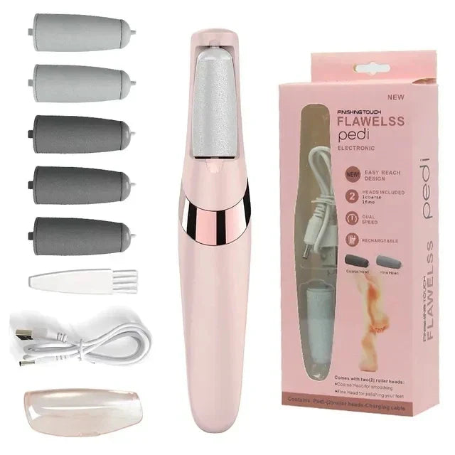 Electric Foot File Grinder Set Dead Skin Dry Callus Remover Rechargeable Roller Feet Pedicure Tool with 2 Removable Roller Heads
