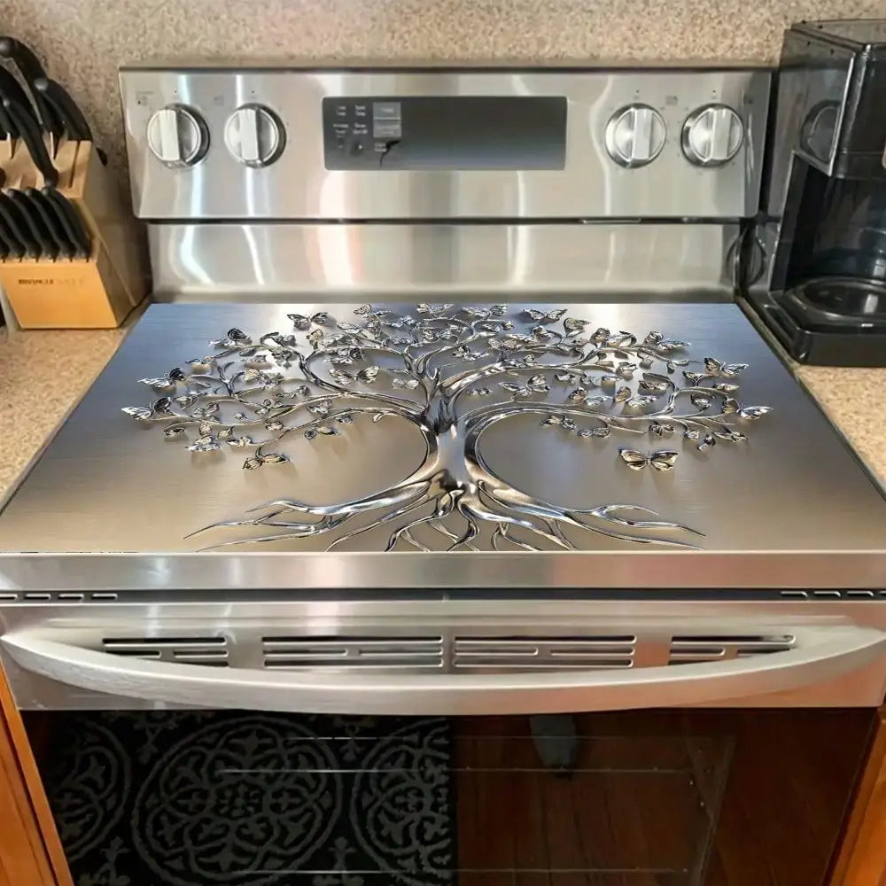2D Flat Stove Cover Mat - Classic Tree Design with Intricate Branches & Leaves, Durable Rubber Table Protector for...