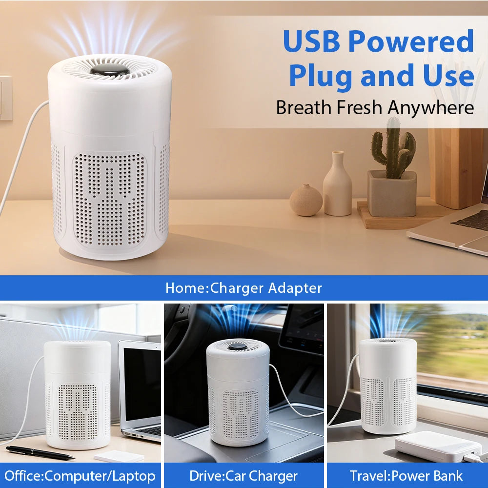 Mini Desktop Air Purifier HEPA Filter With Negative Ion Technology Eliminates Formaldehyde Odors Smoke And Dust Particles