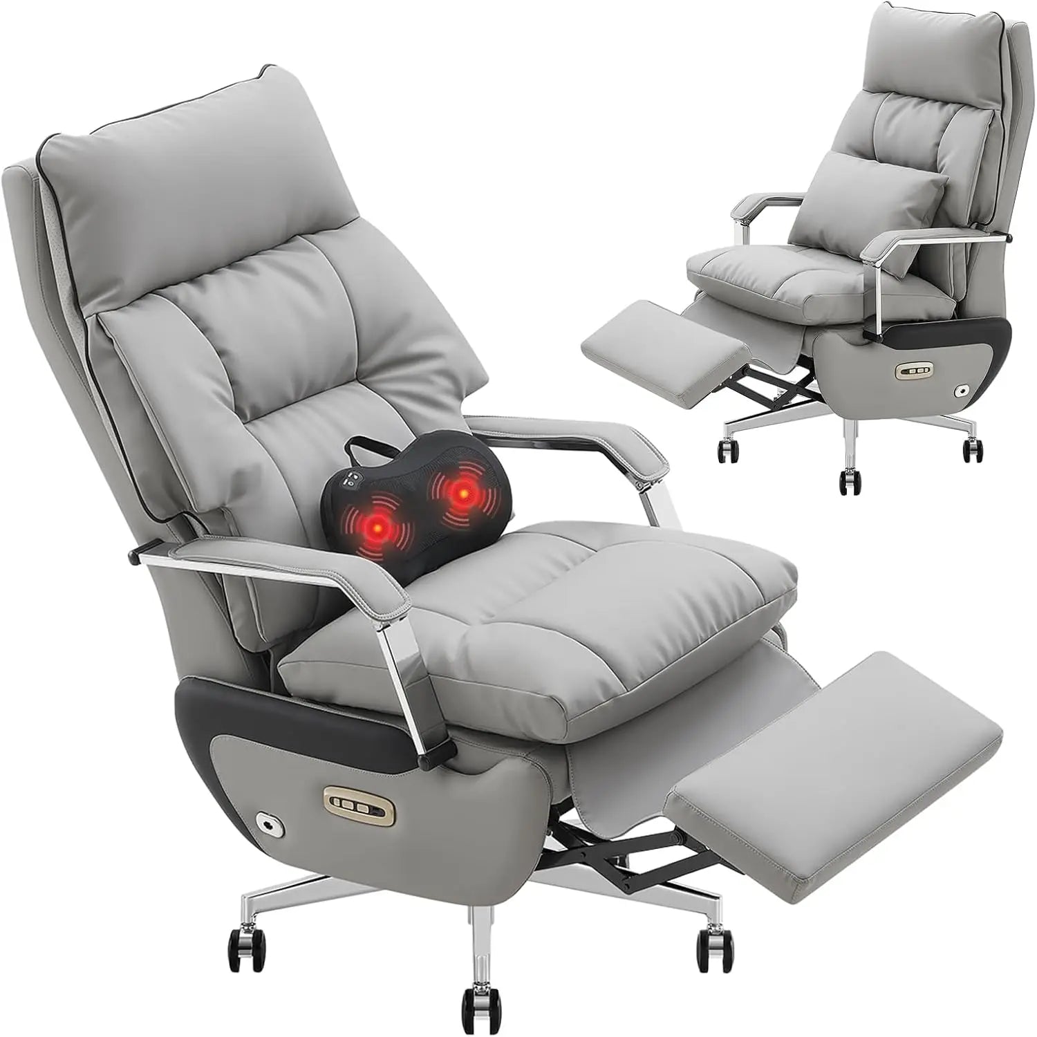 Dual Motor Executive Home Office Chair with Footrest One-Click Electric Recline with Massage Pillow Support 430LBS Big and Tall