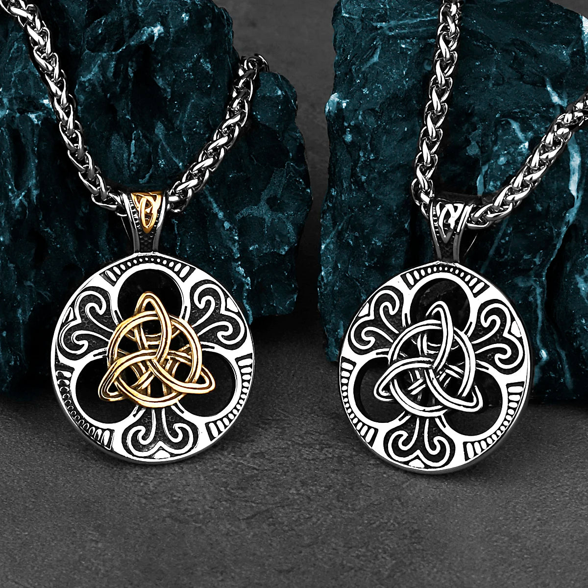 Stainless Steel Vintage Viking Mixed Gold Color Odin Rune Necklace Men Celtic Knot Amulet Pendant Nordic Jewelry as Men’s Gifts