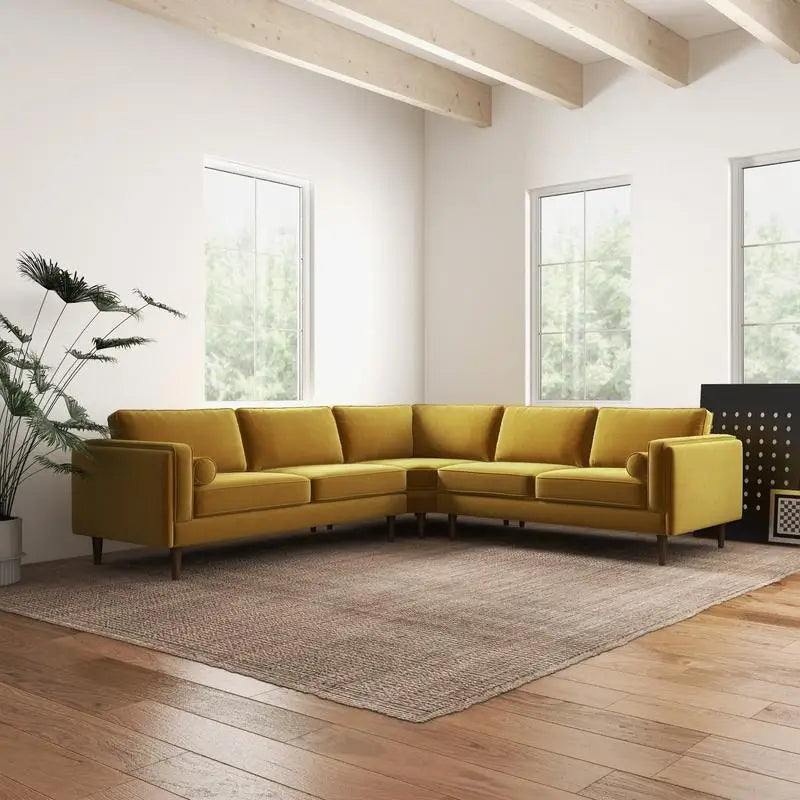 Amber Yellow Velvet Corner Sectional SofaNew Title: "Velvet Corner Sectional Sofa in Amber Yellow - Comfortable and Stylish - Kimlud