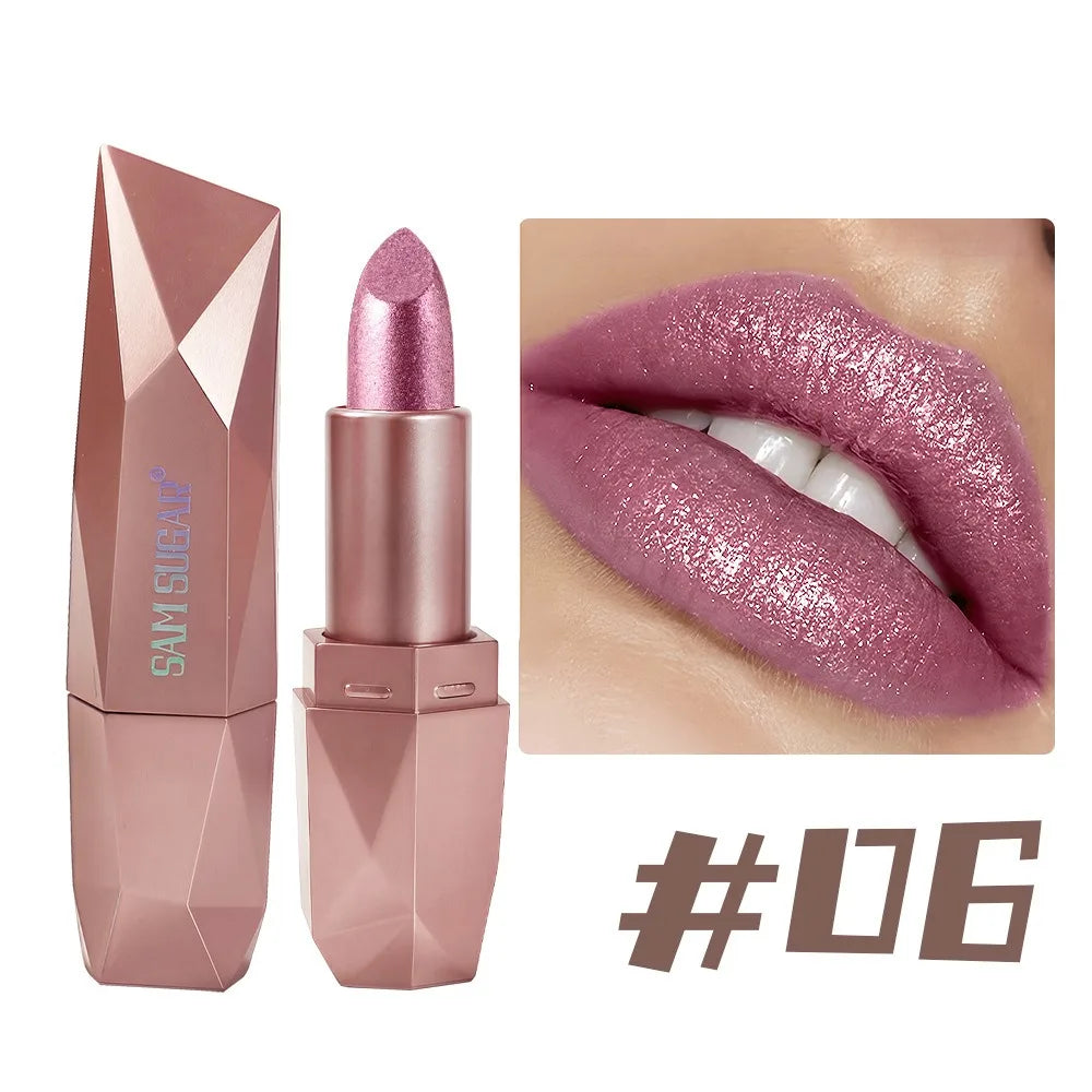 Dark Purple Diamond Metallic Glitter Lipstick Waterproof Long-Lasting Pearlescent Highly Pigmented Lip Tint Sparkling...
